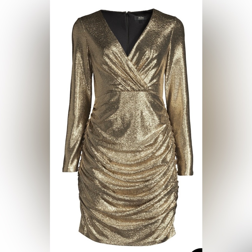 NWT Aidan by Aidan Mattox Metallic Gold Cocktail Dress Size 8